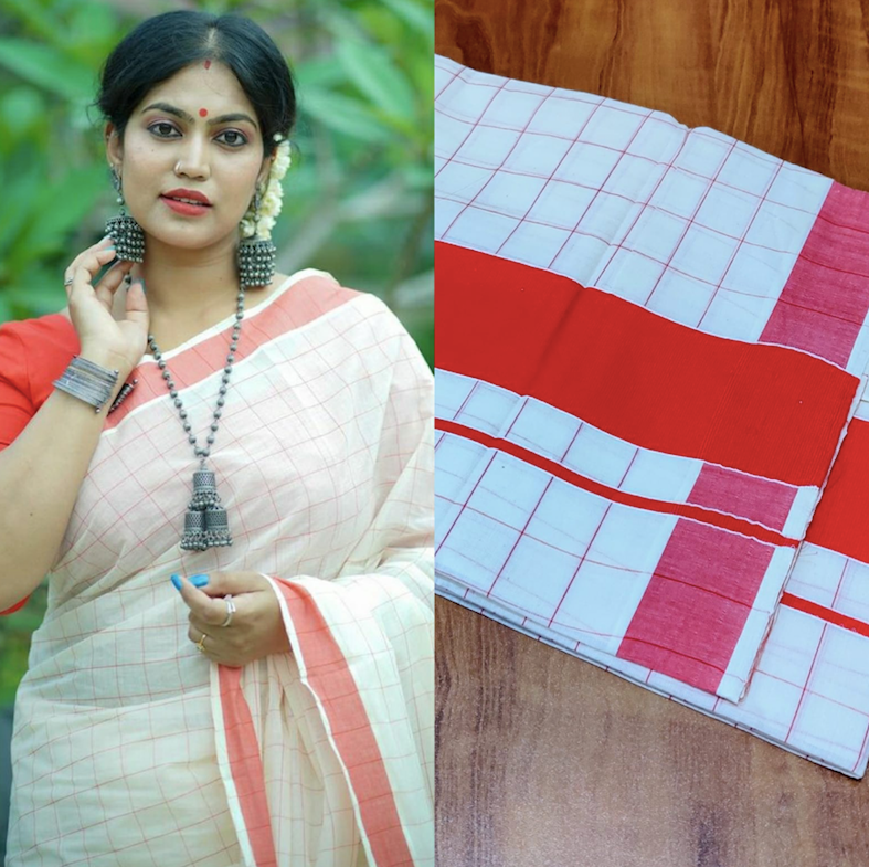 Kerala Traditional Golden Full Check Cotton Saree With Stitched Blouse or  Blouse Material / Onam Kasavu Saree/ Handmade/traditional Onakodi - Etsy