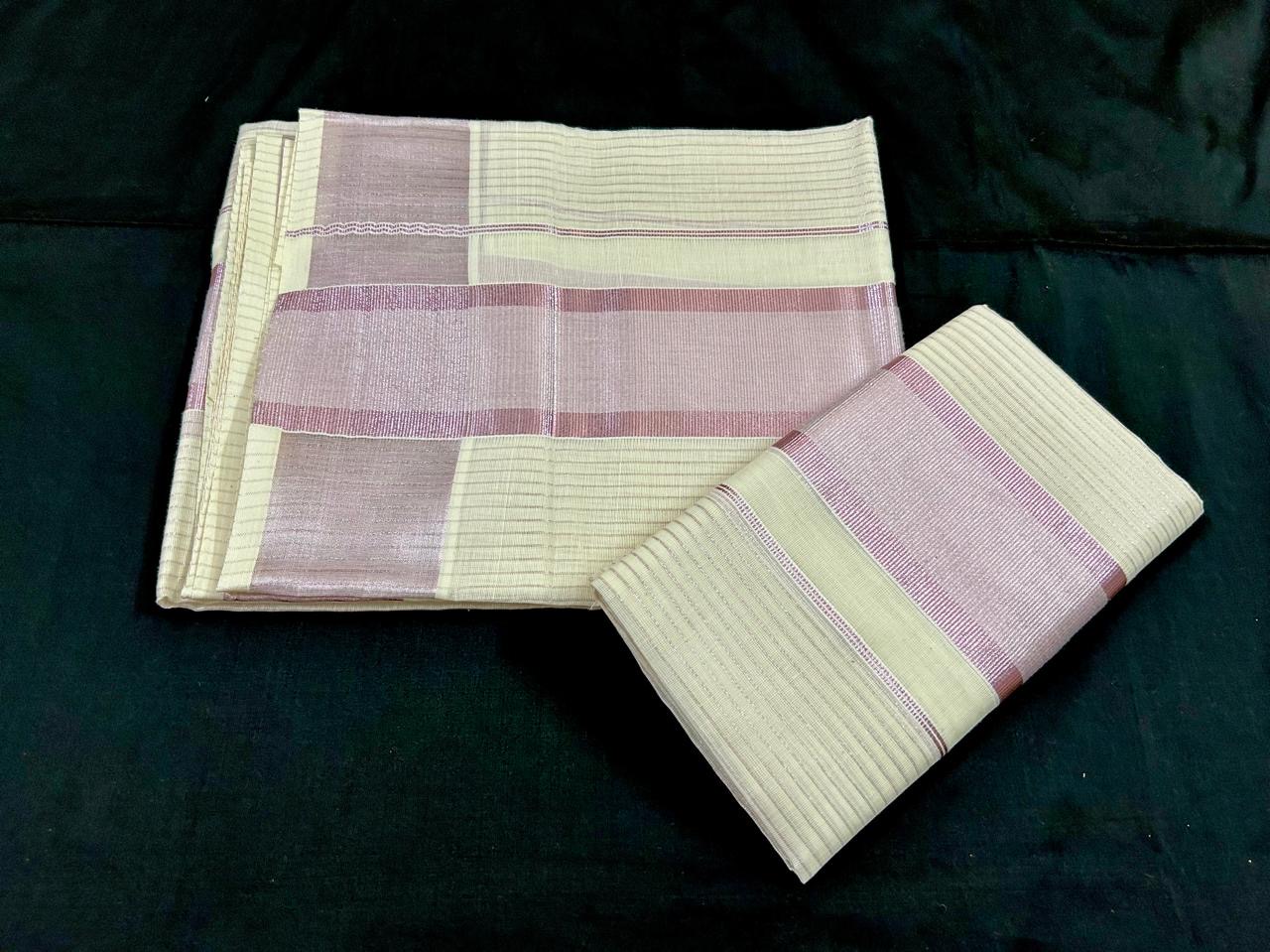 Pure Cotton Set Mundu with Silver Lines