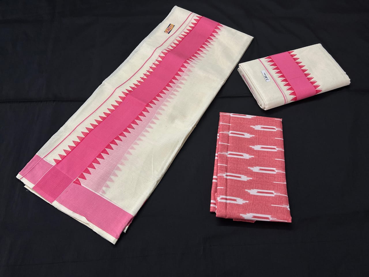 Kuthampully Cotton Set Mundu - Temple Design Border